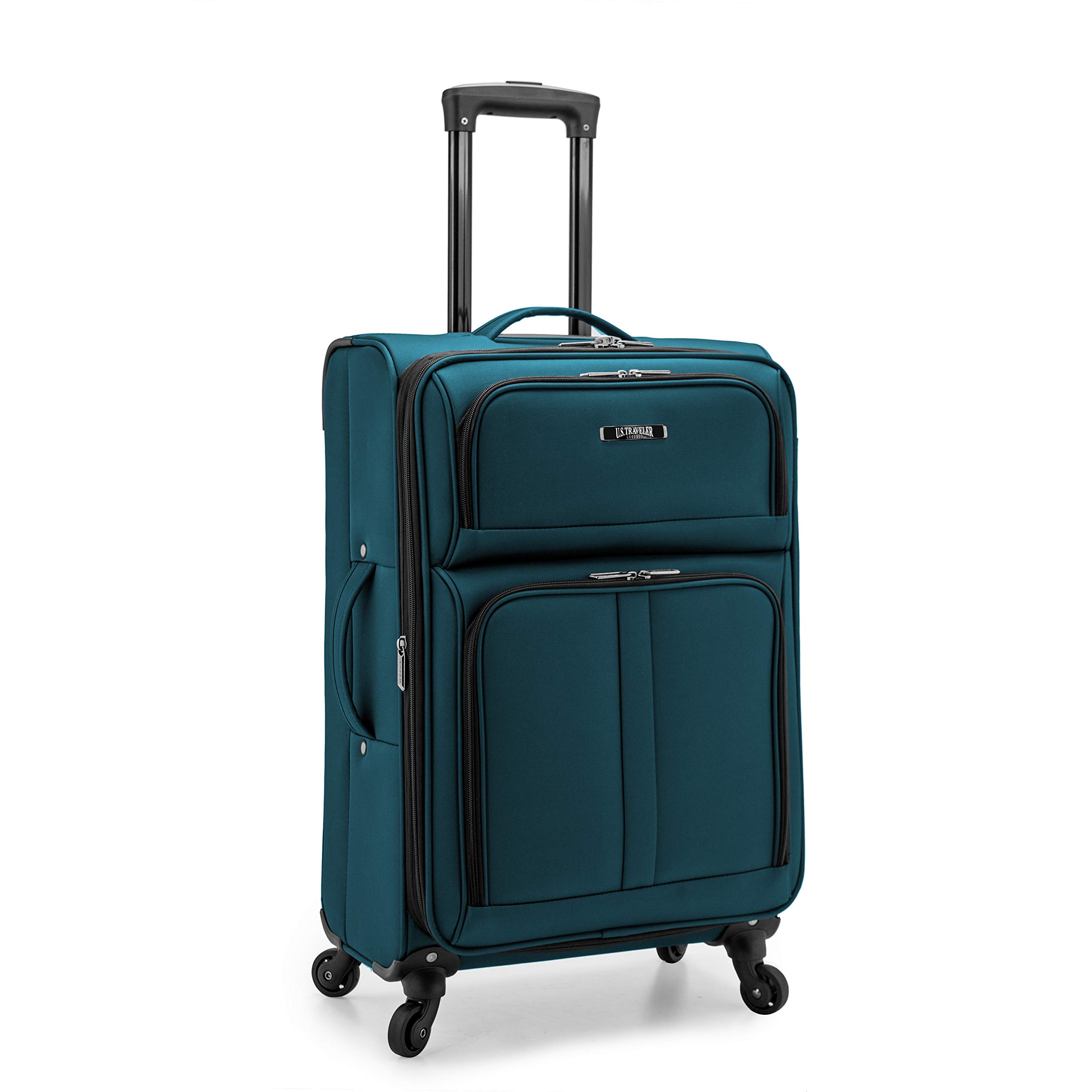 U.S. Traveler Anzio Softside Expandable Spinner Luggage, Teal, Checked-Medium 26-Inch