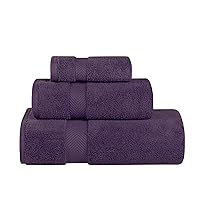 Superior Zero Twist 100% Cotton Towel Set, 3-Piece Set, Extra Soft Bath Towel, Face Towel and Hand Towel, Long-Staple Cotton Towels, Grape Seed