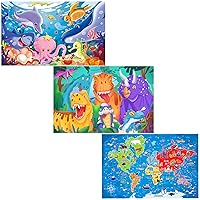 Jumbo Floor Puzzle for Kids World Map Dinosaur Jigsaw Large Puzzles 48 Piece Ages 3-6 for Toddler Children Learning Preschool Educational Intellectual Development Toys 4-8 Years Old
