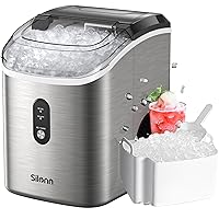 Nugget Countertop Ice Maker, Silonn Chewable Pellet Ice Machine with Self-Cleaning Function, 33lbs/24H, Portable Ice Makers for Home, Kitchen, Office, Stainless Steel
