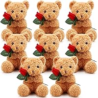 8 Pcs 12 Inch Bear Stuffed Animal Bear with Rose Cute Soft Bear Plush Gifts for Daughter Girls Boys Girlfriend Mother's Day Birthday Wedding Centerpieces(Light Brown)