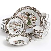 Gibson Home Christmas Toile 16 Piece Dinnerware Set, Multicolor -