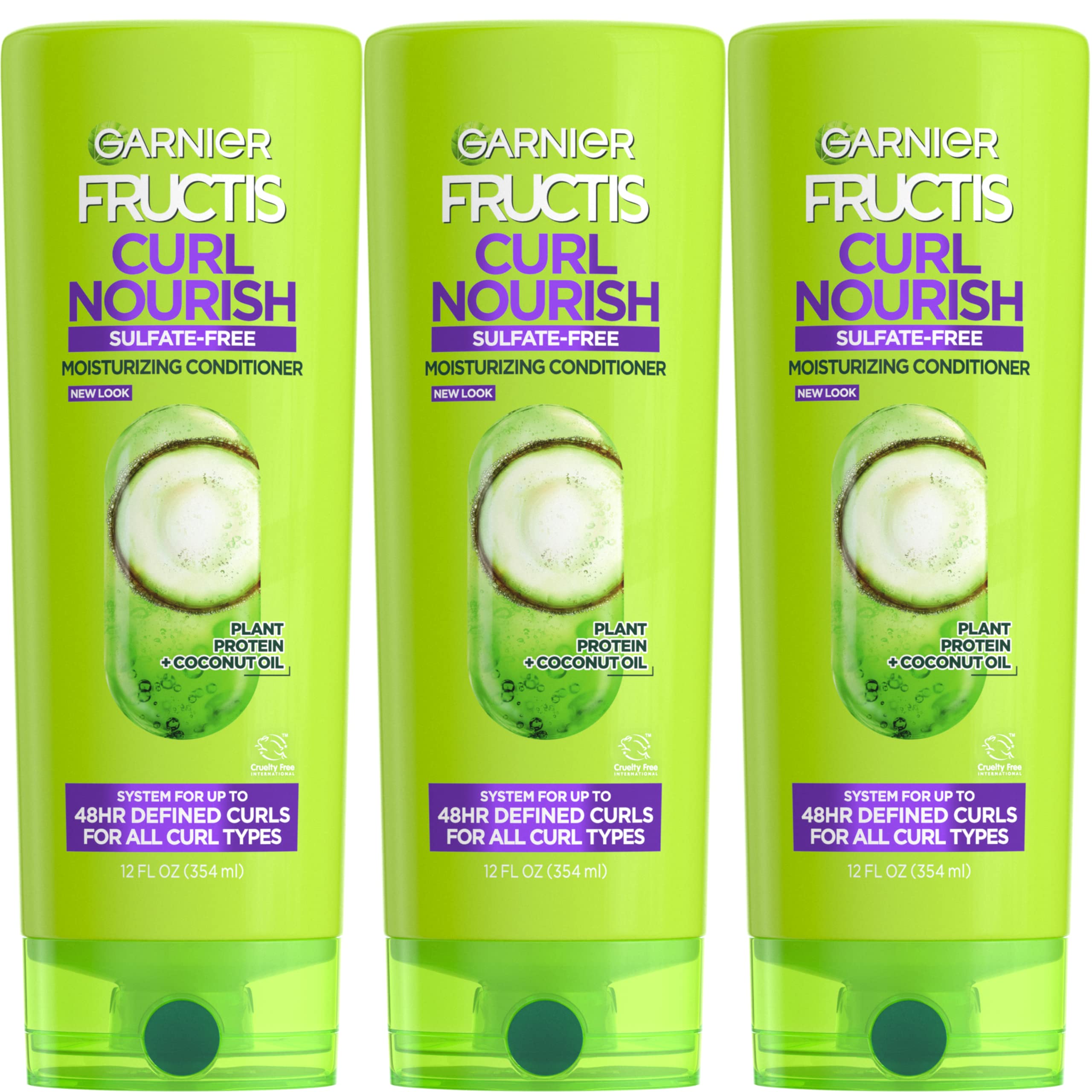 Garnier Fructis Curl Nourish Sulfate Free Moisturizing Conditioner, 12 Fl Oz, 3 Count (Packaging May Vary)