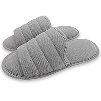 ofoot Mens Cotton Open Toe House Flat Slippers,Male Breathable Summer Indoor Slides, Memory Foam Anti Slip Sole