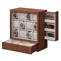 SONGMICS 12-Slot Wooden Watch Box, Watch Display Case with Window, Watch Display Cabinet with Solid Wood Veneer, Velvet Lining, Vertical Storage, Space Saving, Gift Idea, Coffee Brown UJOW014K01