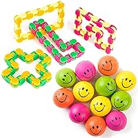 Neliblu Party Favors for Kids - Wacky Tracks Snap Click Fidget Toys for Sensory Kids and Happy Smile Face Squishies Toys Stress Foam Balls