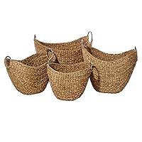 Deco 79 Seagrass Handmade Woven Storage Basket with Metal Handles, Set of 4 14