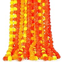 25 Pcs 125 ft Mexician Artificial Marigold Fluffy Flower Garlands Marigold Flowers Garland Artificial Dia De Los Muertos Marigold Garland Bulk for Diwali Indian Mantle Party(Orange, Yellow)