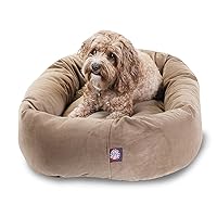 Majestic Pet 32 Inch Suede Calming Dog Bed Washable – Cozy Soft Round Dog Bed with Spine Support for Dogs to Rest their Head - Fluffy Donut Dog Bed 32x23x7 (Inch) - Round Pet Bed Medium – Stone