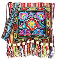 Thai Embroidery Hill Tribe Totes, Messenger Tassels Bag, Vintage Ethnic Tribal Embroidered Tassel Sling Crossbody Boho Hippie Shoulder Bag, Newest, Red