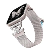 Metal Magnetic Bands Compatible with Apple Watch Band 38mm 40mm 41mm 42mm 44mm 45mm 49mm Women, Bling Diamond Dressy Stainless Steel Mesh Loop Strap for iWatch Ultra Series 9 8 7 SE 6 5 4 3 2 1