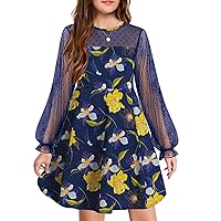 Arshiner Girl's Contrast Mesh Puff Long Sleeve High Waist A Line Short Dress with Pockets for 6-13 Years
