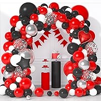 118Pcs Red and Black Balloons Arch Kit, Graduation Decorations Class of 2023 Red Black and White Balloons with Silver Confetti Foil Heart Star & Banner for School Casino Race Car Party Birthday