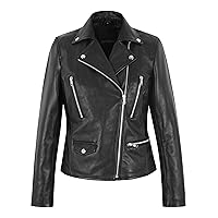 Women's Real Leather Brando Black Biker Classic Star Fashion Jacket 3419