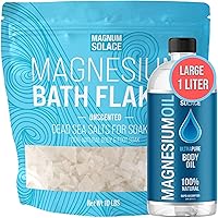 Magnesium Oil and Bath Flakes Soak - Large 1 Liter & 10 LBS Magnesium Chloride Flakes