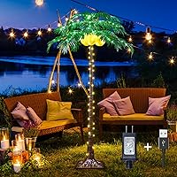 Lighted Palm Tree 5FT 208 LED Artificial Palm Tree Decor with Lighted Coconuts for Outdoor Light up Fake Tree with USB & Adapter for Indoor Outside Patio Christmas Hawaiian Tiki Bar Decoration