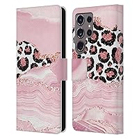 Head Case Designs Officially Licensed UtArt Pink Glitter Wild Cat Marble Leather Book Wallet Case Cover Compatible with Samsung Galaxy S24 Ultra 5G