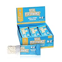 Vital Performance Protein Bar, Healthy Snacks, 20g of Protein, 10g of Collagen Peptides, 2-3g of Sugar, Low Lactose, 12 Pack, Vanilla Coconut