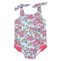 RuffleButts Cheerful Blossoms Tie Shoulder One-Piece - 12-18m