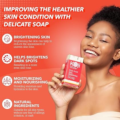 Pure Kojic Acid Skin Brightening Soap for Dark Spot & Glowing Skin, Moisturizing for Face & Body, Acne Scars, Melasma, Uneven Skin Tone with Tea Tree, Coconut Oil, Vegan Soap 2.82 oz (2 Bars)