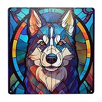 Novgift Husky Stained Colorful Glass Dogs Breed Art Square Metal Wall Decor Plaque Sign Painting Poster Suitable For Home Garden Kitchen Bar Restaurant Garage 12x12 Inch