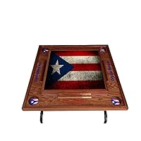 Puerto Rico Flag V Domino Table - Red Mahogany