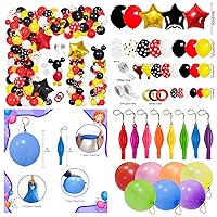 142pcs Mickey Mouse Balloons Garland Kit, and 48pcs Punch Balloons Assorted Color Party Favors, Bounce Punching Balloons