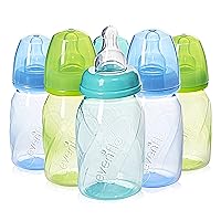 Evenflo Feeding Premium Proflo Vented Plus Polypropylene Baby, Newborn and Infant Bottles - Helps Reduce Colic - Teal/Green/Blue, 4 Ounce (Pack of 6)