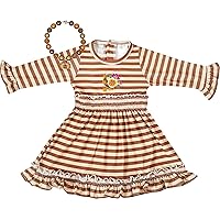 Boutique Clothing Baby Toddler Little Girls Fall Winter Holidays Thanksgiving Turkey Day Dress Necklace Headband Gift Sets