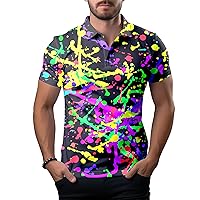 Funny Neon Splash Golf Shirts for Men Dry Fit Performance Moisture Wicking Mens Golf Gifts Collared Short Sleeve Shirt