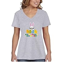 Women's Eggspert Hunter Video Game Bunny Easter Spring Holiday V-Neck Short Sleeve T-Shirt