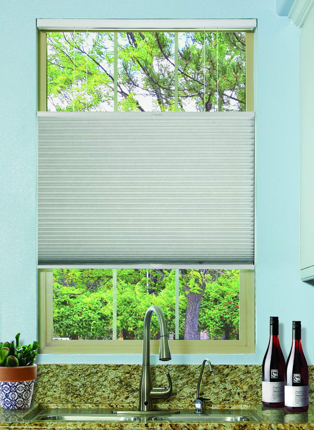 BlindsAvenue Cordless Top Down Bottom Up Cellular Honeycomb Shade, 9/16" Single Cell, Blackout, White Dove, Size: 26" W x 72" H
