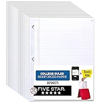 Loose Leaf Paper Plus Study App, 12 Pack, Notebook Paper, College Ruled Filler Paper, Reinforced, 8.5 x 11, 80 Sheets per Pack (170026-ECM) , White