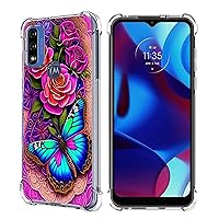 Moto G Pure/Moto G Power 2022/Moto G Play 2023 Case,Blue Butterfly Flowers Rose Drop Protection Shockproof Case TPU Full Body Protective Scratch-Resistant Cover for Motorola Moto G Pure