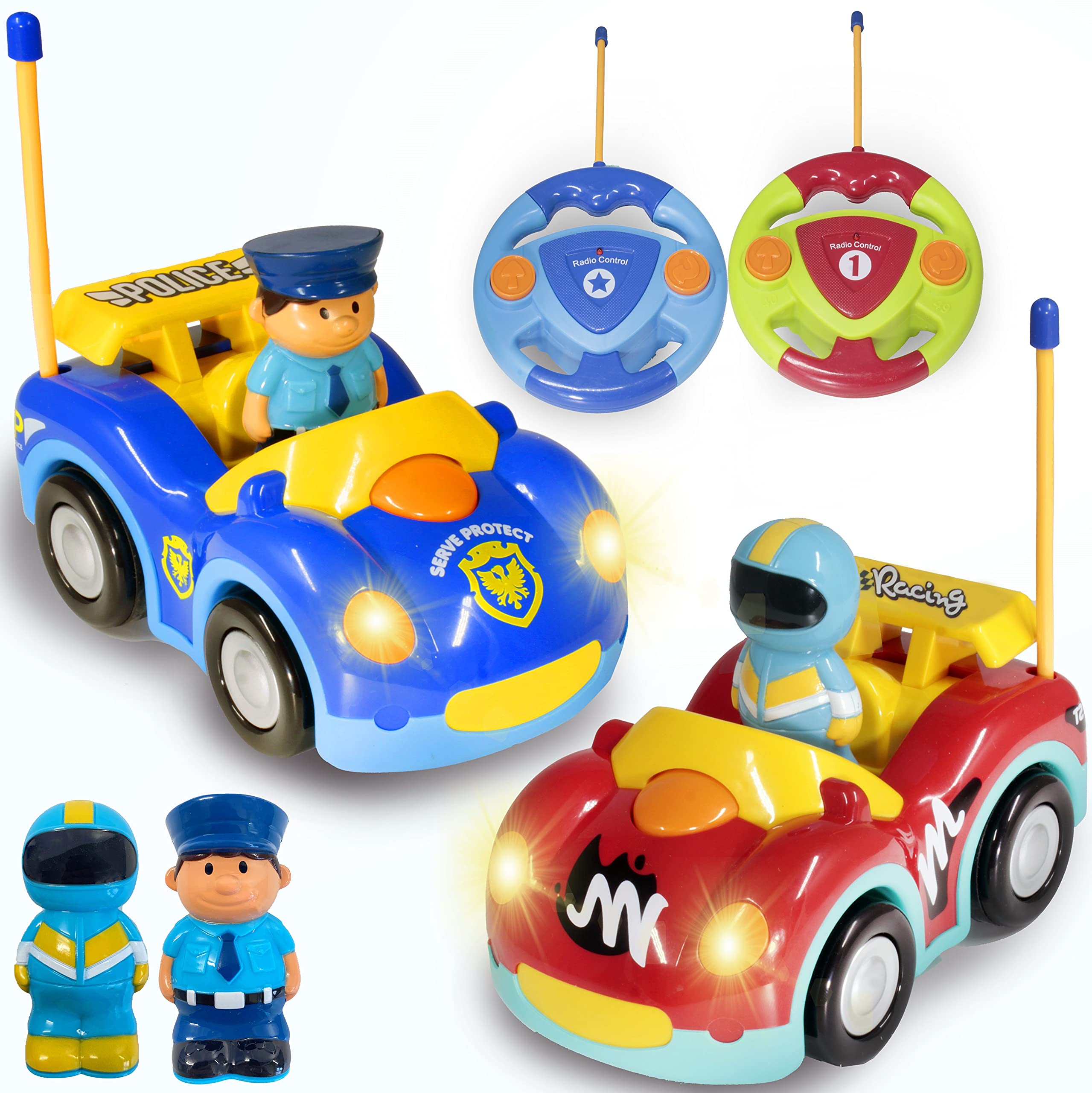Mua Haktoys Remote Control Cartoon Police Car and Race Car RC Radio Control  Toys for Toddlers and Kids, Pack of 2 Cars in Different Frequencies so That  Two Players Can Play Together