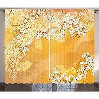 East Curtains, Japanese Cherry Blossom Sakura Tree Branches Blooms Art, Living Room Bedroom Window Drapes 2 Panel Set, 108
