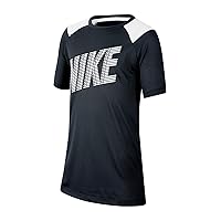Nike Big Boys Dominate Dri-FIT Front Graphic Shirt (M (10-12), Black/White)