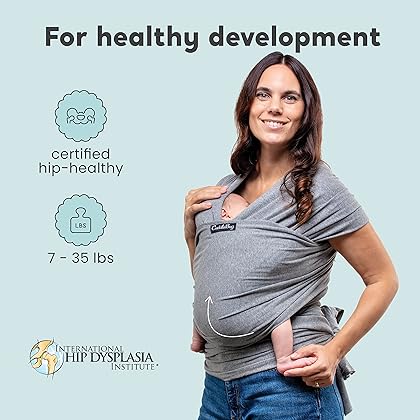 CuddleBug Baby Wrap Sling + Carrier - Newborns & Toddlers up to 36 lbs - Hands Free - Gentle, Stretch Fabric - Ideal for Baby Showers - One Size Fits All (Grey)