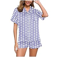 Funny Elephants Print Pajama Sets Women 2Piece Outfit Cute Animal Home Wear Button Down Short Sleeve Shirts & Shorts