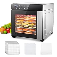 Food Dehydrator with 4 Presets, 8 Trays Stainless Steel Dehydrator Machine, Large Capacity Dehydrators for Food and Jerky, Herbs, Yogurt (Recipe Included)