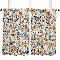 Vegetables Mushroom Kitchen Curtain 2 Panels Tiers Curtains 45 Inch Length, Curtains Rod Pocket Curtains Window Drapes Treatment Window Cafe Curtains Vintage Spring Botanical Newspaper 55x45