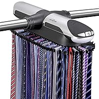 Motorized Tie Rack Best Closet Organizer with LED Lights, Automatic Rotation Operates with Batteries (72 Ties)