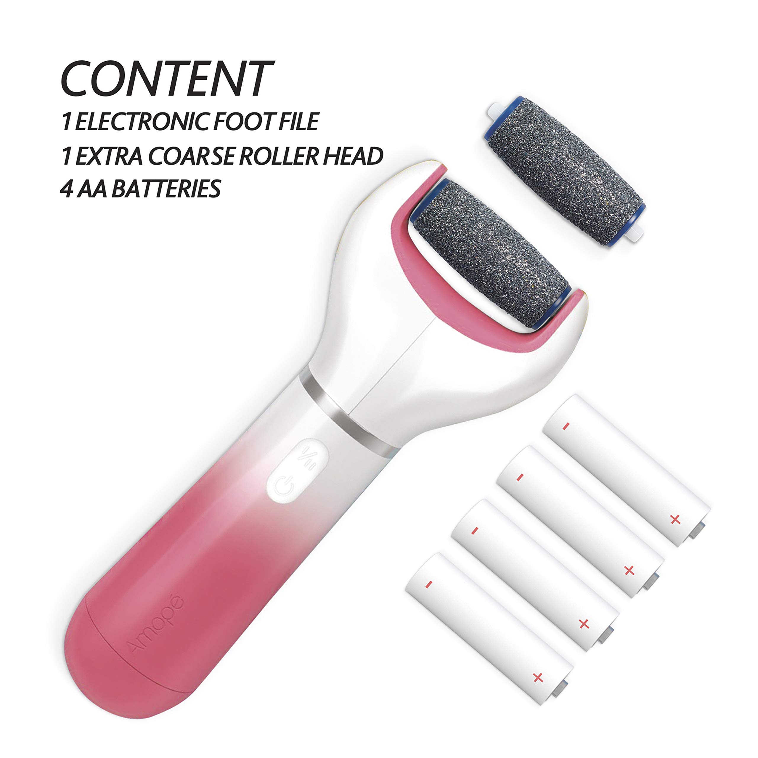 Amope Pedi Perfect Electronic Foot File, Dual-Speed Callus Remover (with Diamond Crystals) for Feet (Extra Coarse - Pink Gadget). -Perfect for In-home Pedicure for Baby Smooth Feet. Battery Operated