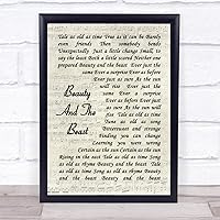 Beauty and The Beast Vintage Script Song Lyric Quote Print