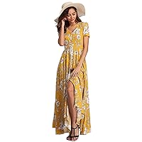 VintageClothing Women's Floral Maxi Dresses Boho Button Up Split Summer Casual Long Dress Beach Party Dress