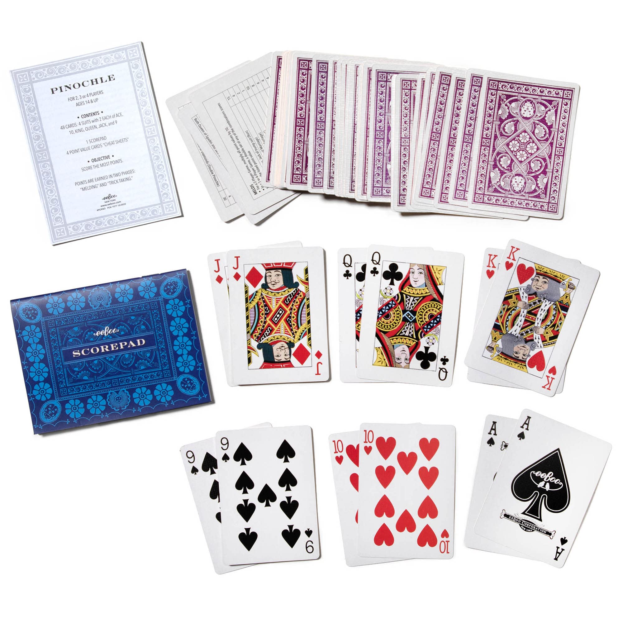 eeBoo: Piece and Love Pinochle Playing Card Set, an Artistic Version of This Traditional Card Game, Contains 48 Cards, 4 Cheat Cards and Scorepad, for Ages 14 and up