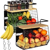 2 Set Magnetic Shelf for Refrigerator with Wood Lid, Fruit Potato & Onion Storage Bins, Pantry Organizers & Storage, Large Container Magnetic Spice Rack for Refrigerator, Kitchen Counter, Cabinet