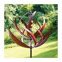 Wind Spinner for Garden and Yard - Large Metal Kinetic Wind Sculptures for Outdoor Decor (91 Inches, Burgundy Lotus)