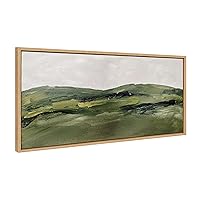 Kate and Laurel Sylvie Green Mountain Landscape Framed Canvas Wall Art by Amy Lighthall, 18x40 Natural, Modern Soft Watercolor Nature Landscape Art for Wall Home Decor