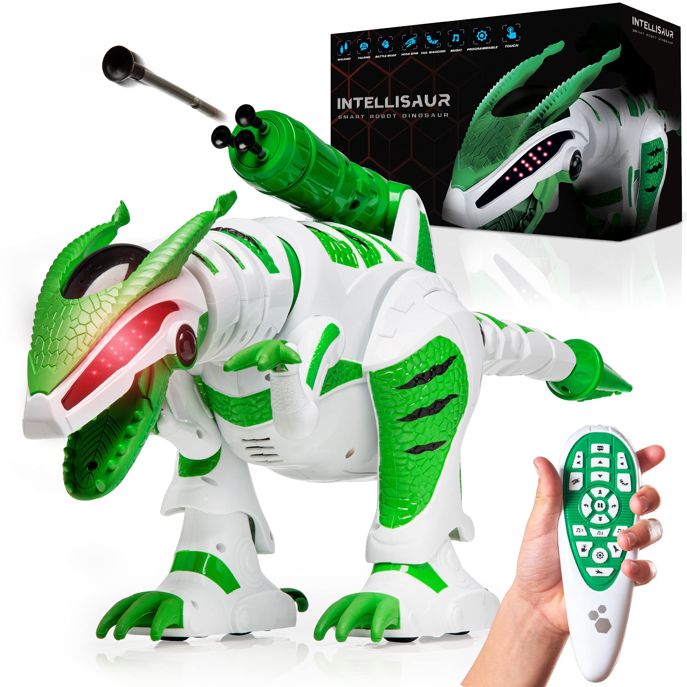 Power Your Fun Intellisaur Remote Control Dinosaur Robot for Kids and Robo Pets T-Rex Dinosaur Toy for Boys and Girls -Interactive Electronic Pets for Boys and Girls with Touch Sensors, LED Light Eyes